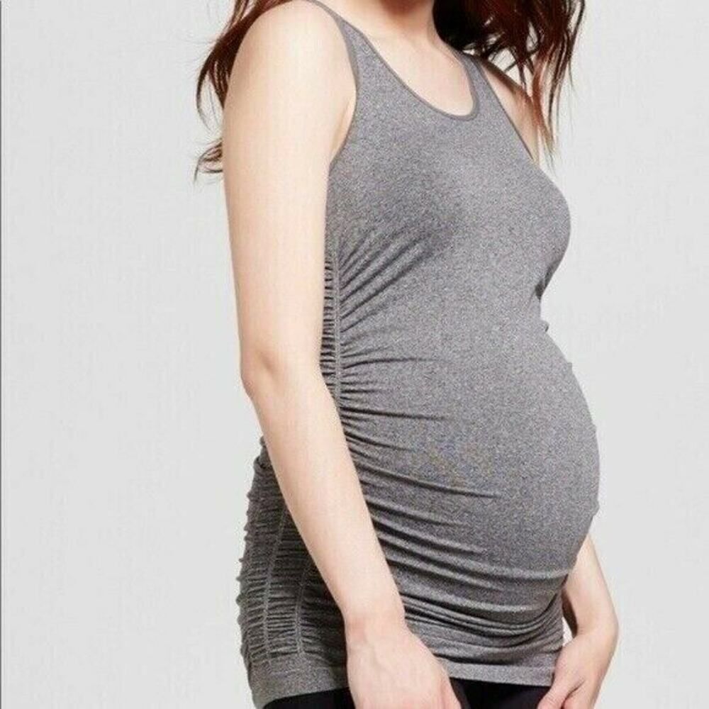 BeMaternity Ingrid & Isabel Gray Ruched Sides Tank Top Sleeveless Stretch S / M